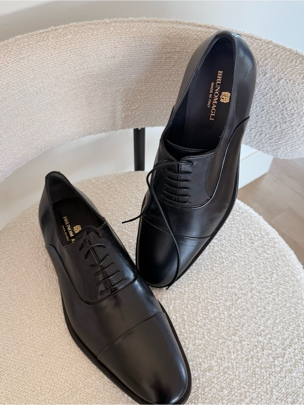 Bruno Magli Maioco Black Nappa Oxfords Men's 10.5 Made in Italy NEW IN BOX